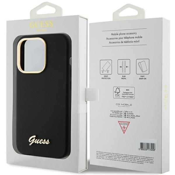Guess Silicone Script Metal Logo &amp; Frame case for iPhone 15 Pro Max - black