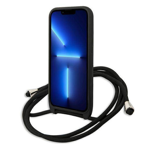 Original Handyhülle IPHONE 13 PRO Karl Lagerfeld Hardcase Leather Monogram Patch And Cord Iconik (KLHCP13LCMNIPK) schwarz