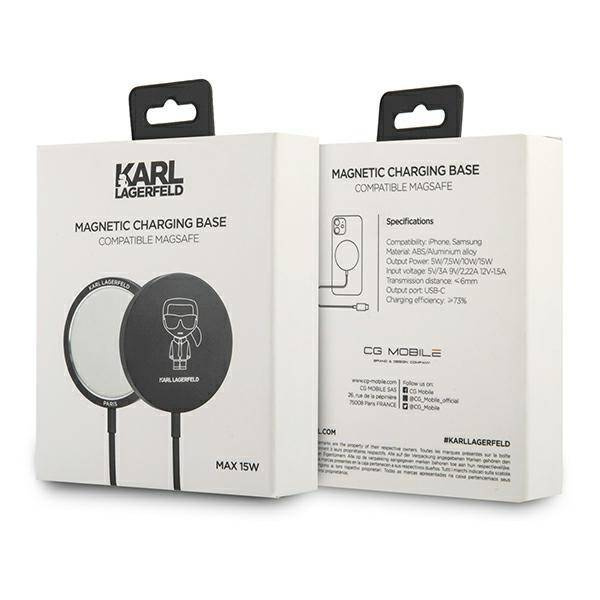 Karl Lagerfeld bezprzewodowa ładowarka indukcyjna (kompatybilna z MagSafe) 15W + kabel USB Typ C czarny (KF000566-0)