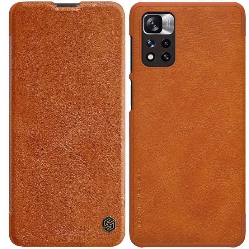 Nillkin Qin Case etui do Xiaomi Redmi Note 11 Pro+ (China) / Redmi Note 11 Pro (China) osłona na aparat kabura pokrowiec obudowa z klapką brązowy