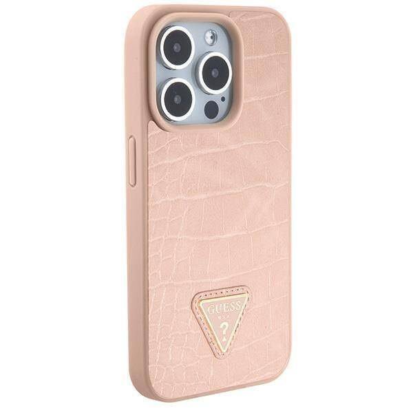 Oryginalne Etui APPLE IPHONE 15 PRO MAX Guess Hardcase Croco Triangle Metal Logo (GUHCP15XPCRTHCP) różowe