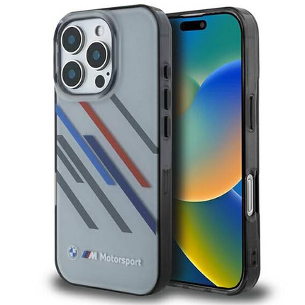 Original Handyhülle IPHONE 16 PRO BMW Hardcase Motosport IML Random Stripes (BMHCP16L23HTRAG) grau
