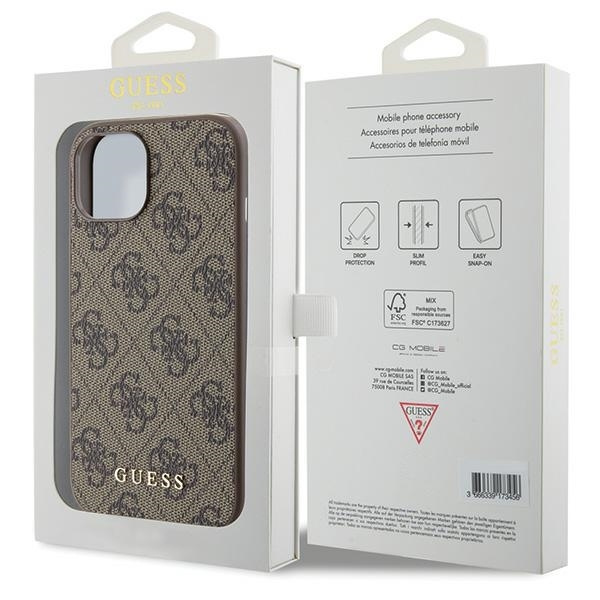 Guess 4G Metal Gold Logo Hülle für iPhone 15 – braun