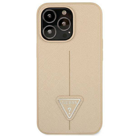 Original Case IPHONE 14 PRO Guess Hardcase Saffianotriangle Logo (GUHCP14LPSATLE) beige