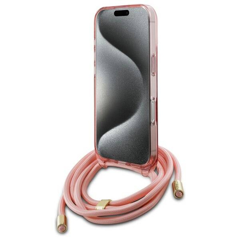 Original Case IPHONE 16 PRO MAX Guess Hardcase Crossbody Cord Script MagSafe (GUHMP16XHCTSGNSP) pink