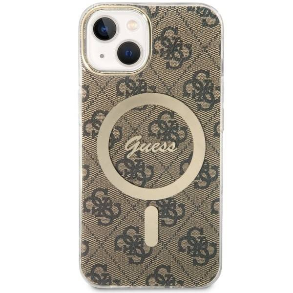 Guess GUHMP14SP4RPSW iPhone 14 6,1&quot; braun/braunes Hardcase 4G bedruckte Streifen MagSafe