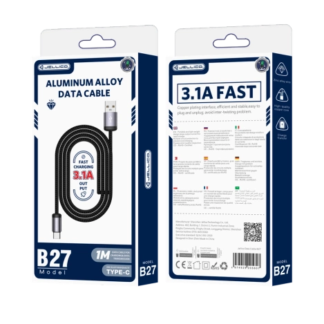 JELLICO kabel B27 USB-C 3.1A 1M Czarny
