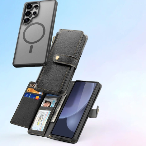 Dux Ducis Lawa Leather Case for Samsung Galaxy S25 Ultra with Detachable Magnetic Wallet - Black