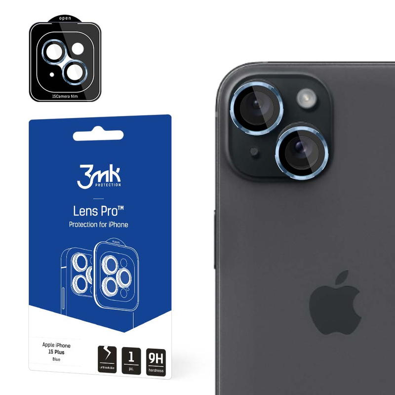 3MK Lens Protection Pro iPhone 15 Plus 6.1" niebieski/blue Ochrona na obiektyw aparatu z ramką montażową 1szt.