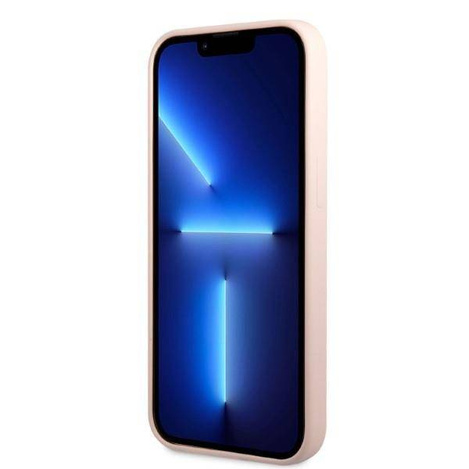 Oryginalne Etui IPHONE 13 MINI Guess Hard Case Silicone Logo Plate MagSafe (GUHMP13SSBPLP) różowe