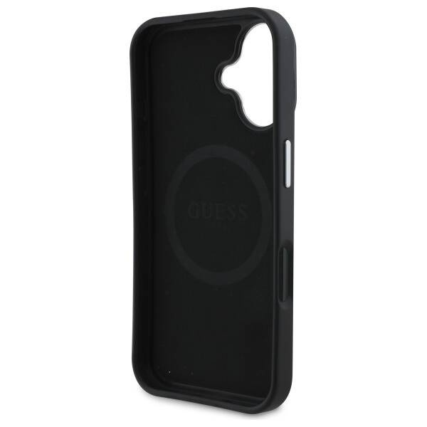 Original Handyhülle IPHONE 16 PLUS Guess Hardcase Grained Triangle MagSafe (GUHMP16MPGTSPSK) schwarz