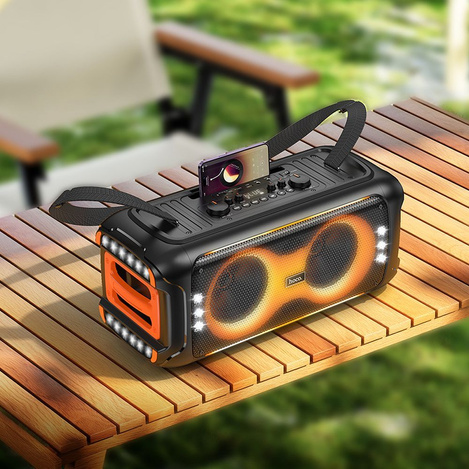 HOCO zestaw karaoke bezprzewodowy głośnik + 2 x bezprzewodowy mikrofon LED 60W HA9 czarny