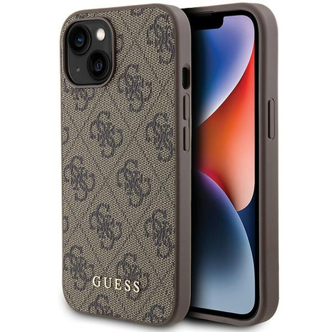 Guess 4G Metal Gold Logo Hülle für iPhone 15 – braun