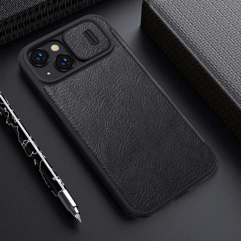 Nillkin Qin Leder Pro Hülle iPhone 14 Plus Kamera Cover Holster Cover Flip Case Braun
