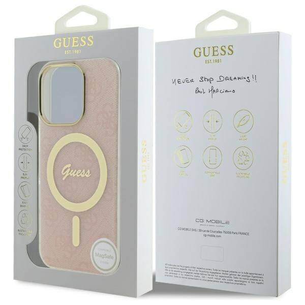 Original Case IPHONE 16 PRO Guess Hardcase IML 4G MagSafe (GUHMP16LH4STP) pink