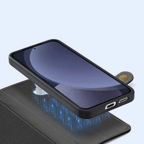 Dux Ducis Lawa Lederhülle für Samsung Galaxy S25+ mit abnehmbarer magnetischer Brieftasche – Schwarz