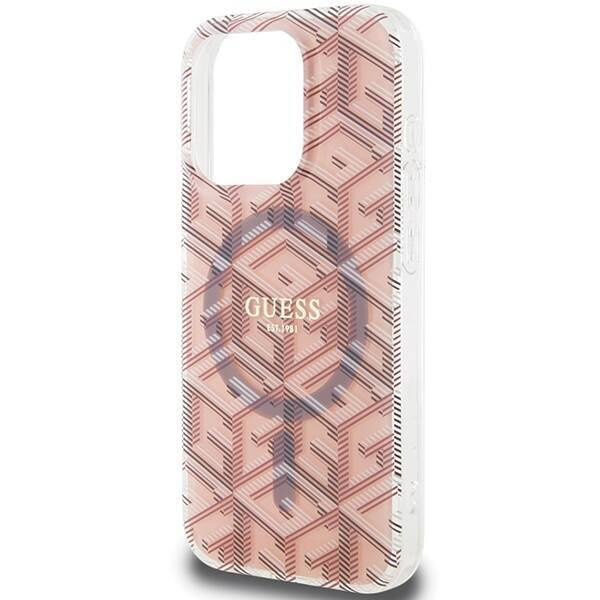 Oryginalne Etui GUESS Hardcase GUHMP15LHGCUSTGP do iPhone 15 Pro (Kompatybilny z Magsafe / IML GCUBE / różowy)