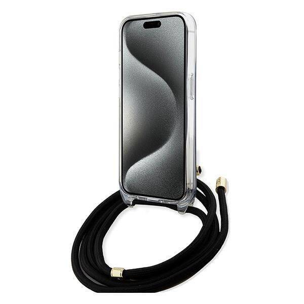 Guess Crossbody Cord 4G Print Hülle für iPhone 15/14/13 – Schwarz