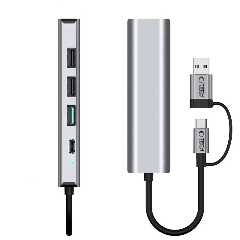 TECH-PROTECT HB03 HUB ADAPTER 5IN1 TYPE-C + USB2.0 + USB3.0 + RJ45 SPACE GREY
