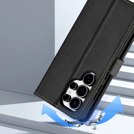 Dux Ducis Lawa Leather Case for Samsung Galaxy S25 Ultra with Detachable Magnetic Wallet - Black