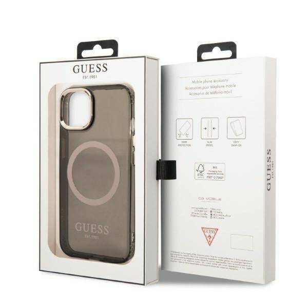 Original Case IPHONE 13 Guess Hard Case Gold Outline Translucent MagSafe (GUHMP13MHTCMK) black