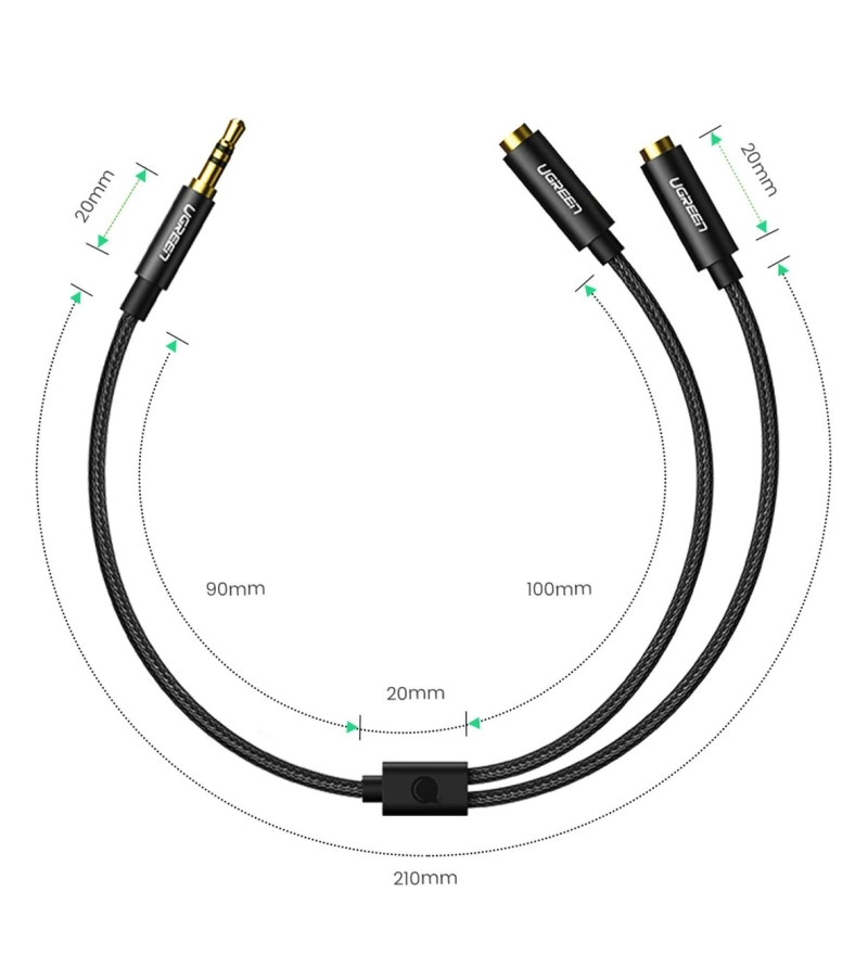 Ugreen AV123 headphone cable 3.5 mm minijack (male) - 2x 3.5 mm minijack (female) - black