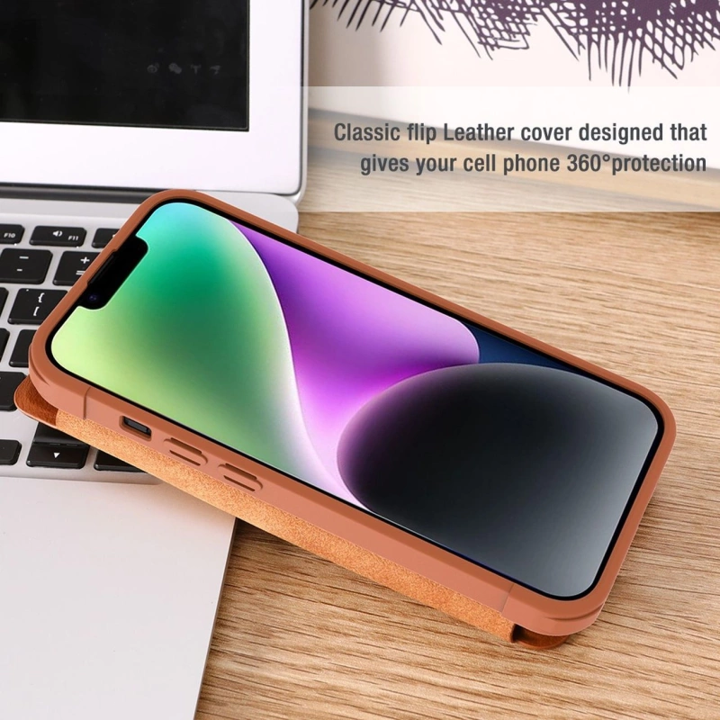 Nillkin Qin Leder Pro Hülle iPhone 14 Plus Kamera Cover Holster Cover Flip Case Braun