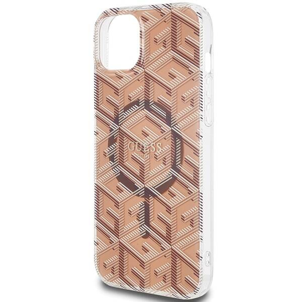 Oryginalne Etui GUESS Hardcase GUHMP15SHGCUSTGW do iPhone 15 (Kompatybilny z Magsafe / IML GCUBE / brązowy)