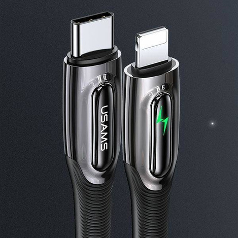 USAMS Kabel pleciony USB-C na Lightning Smart Power-off 20W PD Cable 1.2m czarny/black SJ518USB01 (US-SJ518)