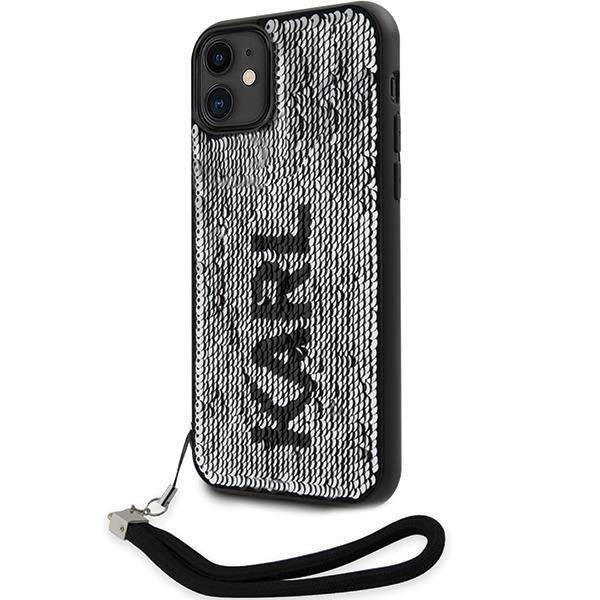 Karl Lagerfeld KLHCN61PSQRKS iPhone 11 / Xr 6,1&quot; Silber/Silber Hardcase Pailletten Kordel