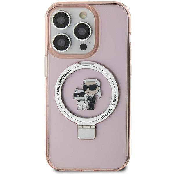 Original Handyhülle IPHONE 11 / XR Karl Lagerfeld Hardcase Ring Stand Karl&Choupettte MagSafe (KLHMN61HMRSKCP) rosa