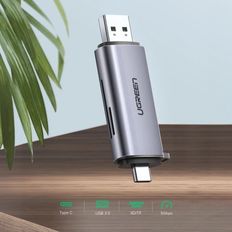 Ugreen czytnik kart SD / micro SD na USB 3.0 / USB Typ C 3.0 szary (50706)