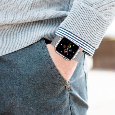 Armband für APPLE WATCH 4 / 5 / 6 / 7 / 8 / SE / ULTRA (42 / 44 / 45 / 49 MM) Tech-Protect Milaneseband Starlight