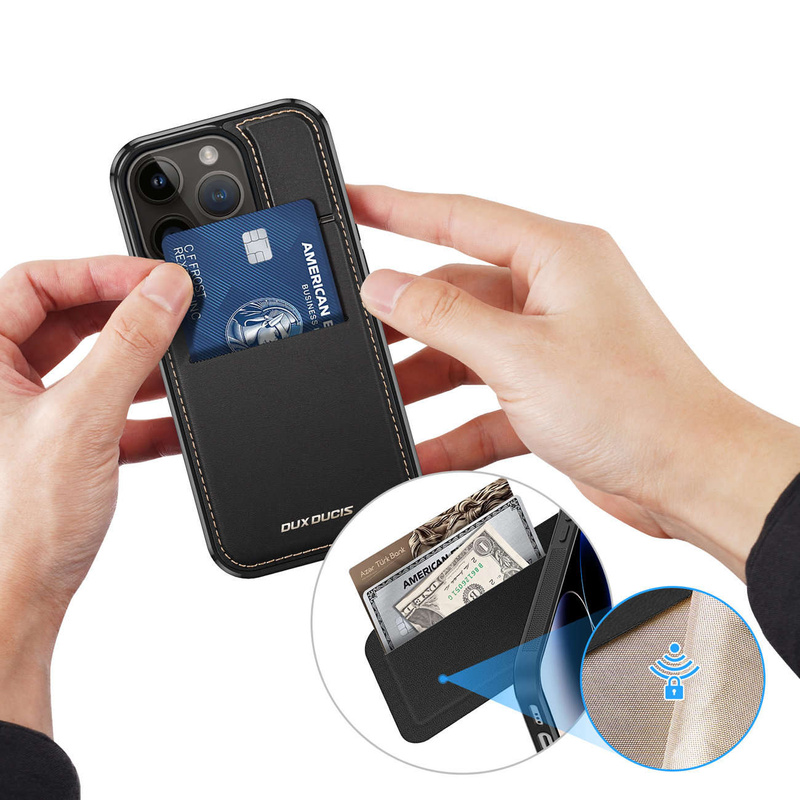 3-in-1-Hülle für iPhone 14 Pro mit MagSafe Wallet RFID-blockierender Ständer Dux Ducis Rafi Mag – Schwarz
