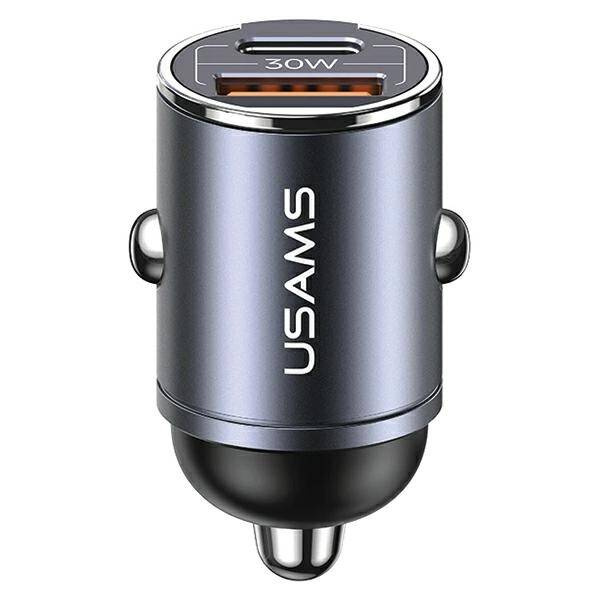Ładowarka Samochodowa 30W PD USB-C + USB Fas Charge Z Wbudowaym Pierścieniem USAMS C38 CC206CC01 (US-CC206) stalowa