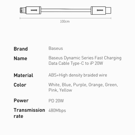 Baseus Dynamic kabel USB Typ C - Lightning Power Delivery 20W 2m  biały (CALD000102)