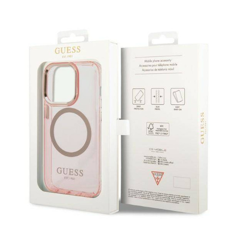Guess Gold Outline Translucent MagSafe - Etui iPhone 14 Pro (różowy)