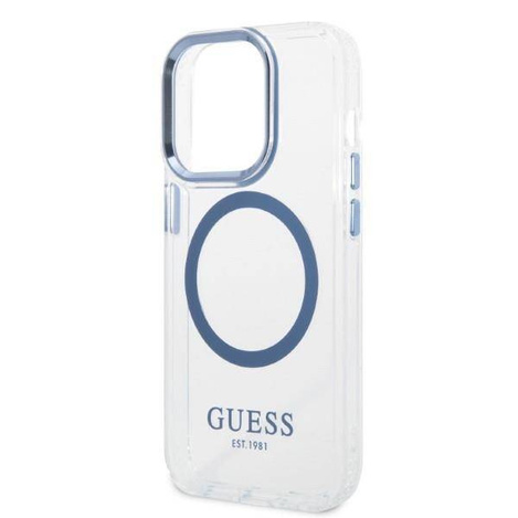 Guess nakładka do iPhone 13 Pro Max 6,7" GUHMP14XHTRMB niebieska HC Magsafe Metal Outline