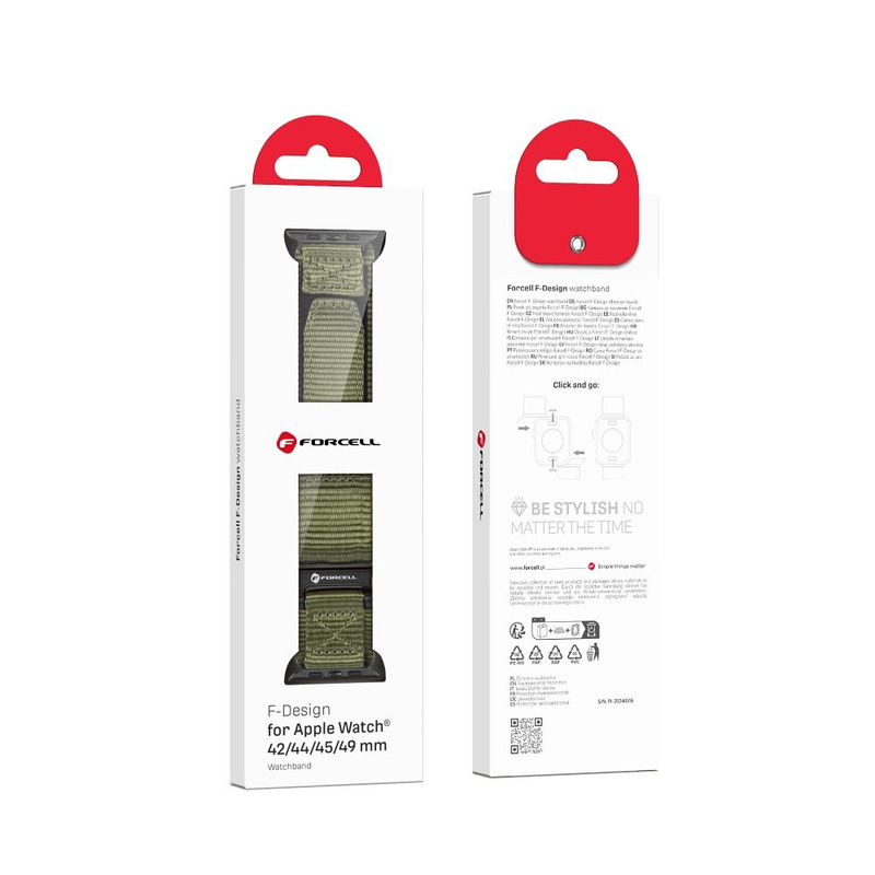 FORCELL F-DESIGN FA05 pasek nylonowy do APPLE Watch 42 / 44 / 45 / 49 mm zielony