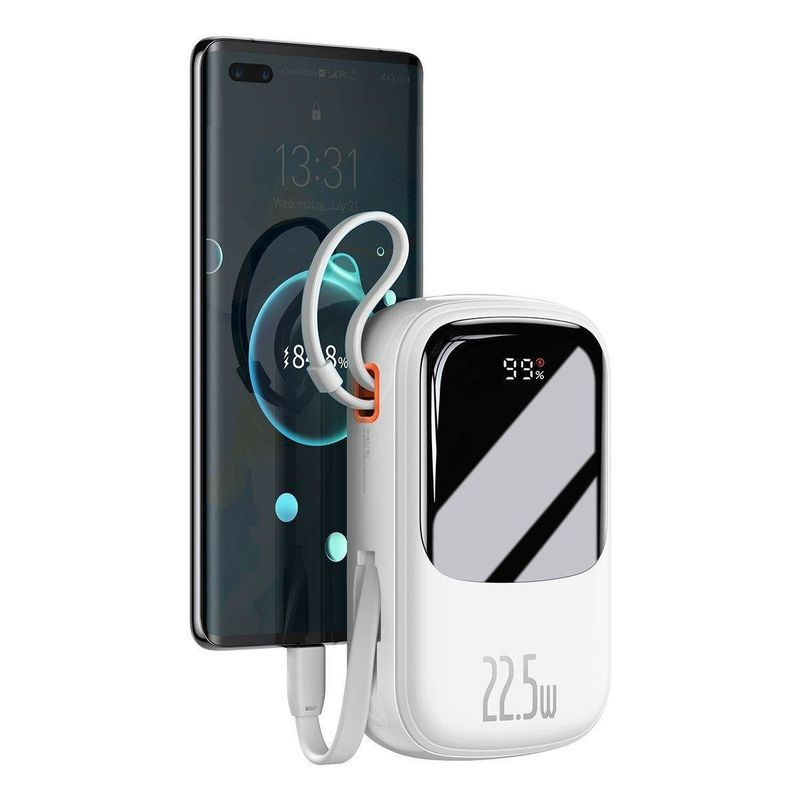 Powerbank Baseus Qpow PRO z kablem USB-C, USB-C, USB, 20000mAh, 22.5W (biały)