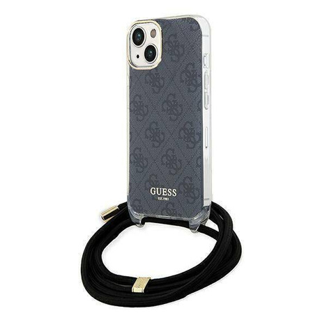 Guess Crossbody Cord 4G Print Hülle für iPhone 15/14/13 – Schwarz