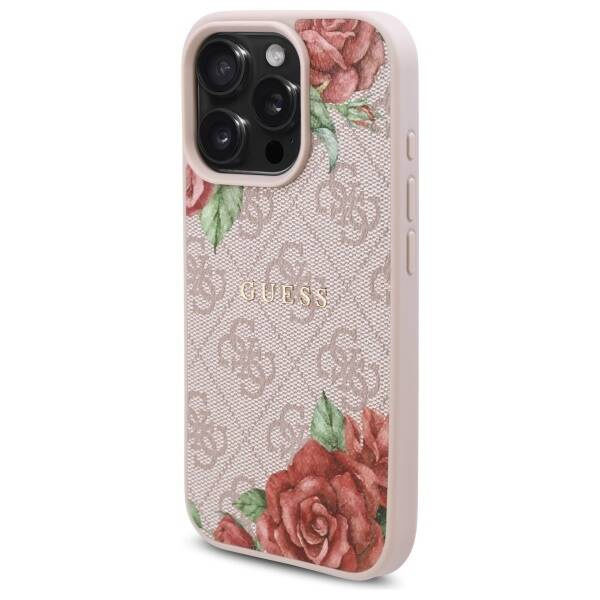 Oryginalne Etui IPHONE 16 PRO Guess Hardcase 4G Flowers Print MagSafe (GUHMP16LP4ROPEMCP) różowe
