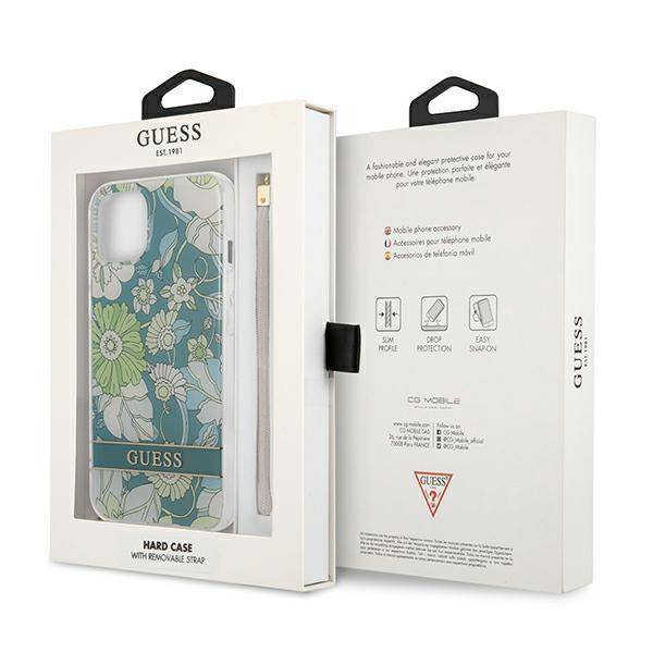 Etui IPHONE 13 MINI Guess Hardcase Flower Strap (GUHCP13SHFLSN) zielone