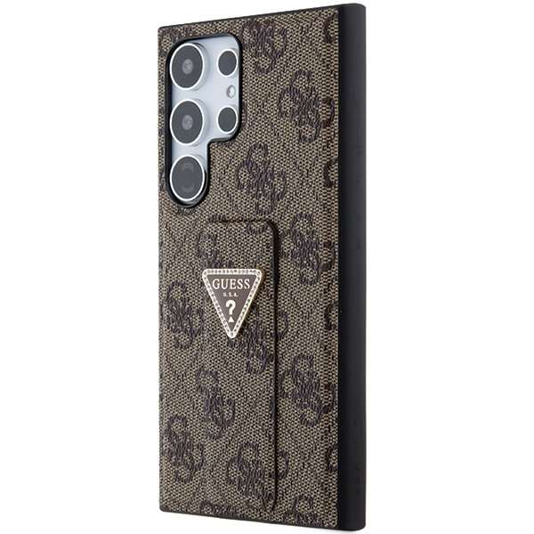 Guess GUHCS24LPGS4TDW S24 Ultra S928 braun/braun Hardcase Grip Stand 4G Triangle Strass