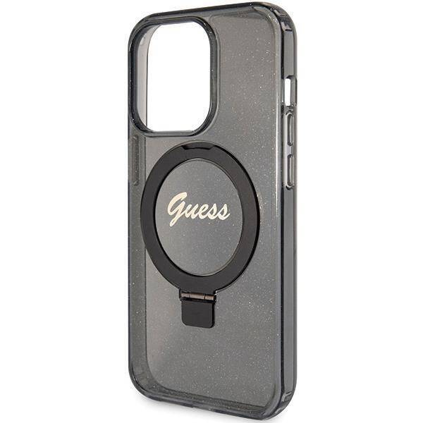 Guess Ring Stand Script Glitter MagSafe case for iPhone 15 Pro Max - black