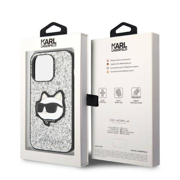 Karl Lagerfeld NFT Glitter Choupette Patch - Etui iPhone 14 Pro Max (srebrny)