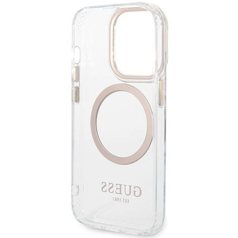 Oryginalne Etui IPHONE 13 / 14 / 15 Guess Hard Case Metal Outline Magsafe złote