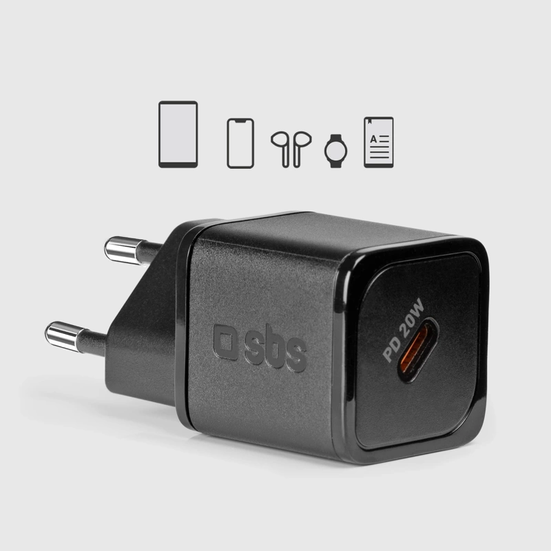 SBS TETRGAN1C20K 20W GaN USB-C Wandladegerät mit Power Delivery – Schwarz