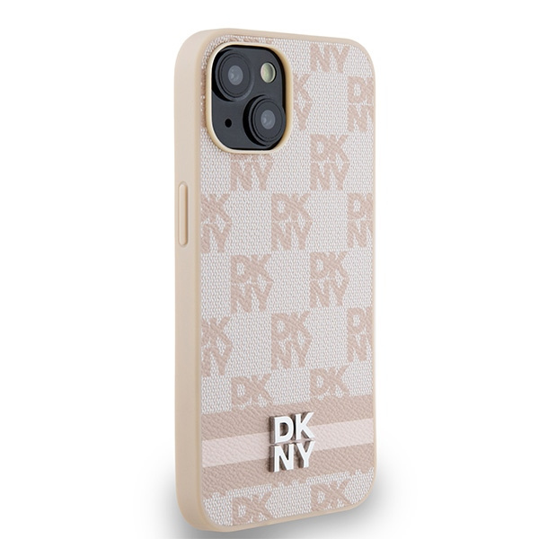 DKNY DKHCP15SPCPTSSP iPhone 15 / 14 / 13 6.1" różowy/pink hardcase Leather Checkered Mono Pattern & Printed Stripes