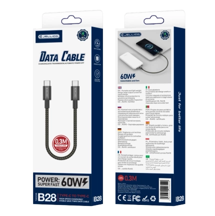 JELLICO kabel B28 USB-C - USB-C PD 60W 0.3M Czarny